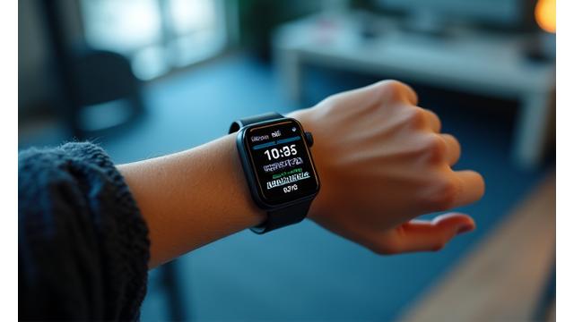 O persoană măsurându-și ritmul cardiac cu un smartwatch, ilustrând biohacking și auto-monitorizare