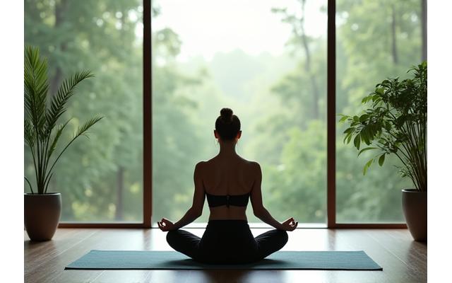 O persoană calmă, practicând meditația, în mijlocul naturii