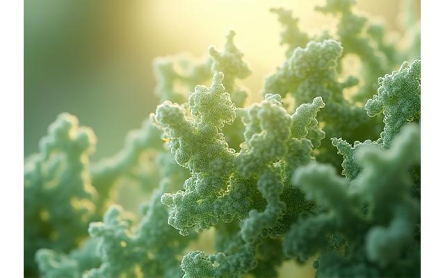 Vizualizare artistică a unui microbiom intestinal sănătos, cu colonii diverse de bacterii benefice ilustrate în culori vibrante, conectate de linii delicate, pe un fundal blând, luminos.