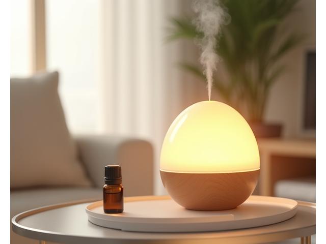 Dispozitive de terapie cu lumină și difuzoare de aromaterapie în contextul unei camere relaxante.